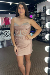 Tight Homecoming Dresses Blush Satin Sweetheart Short Corset Cocktail Dresses