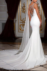 Trumpet Mermaid Scoop Neck Chiffon Wedding Dress With Rhinestone