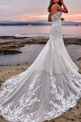 Trumpet Mermaid Sweetheart Short Sleeves Tulle Lace Court Train Wedding Dress With Appliques Lace