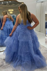 Tulle Spaghetti Straps Sage Prom Dress Ruffled Long Formal Dress