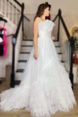 Tulle Strapless Ivory Wedding Dress Long Evening Dress