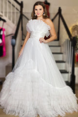 Tulle Strapless Ivory Wedding Dress Long Evening Dress