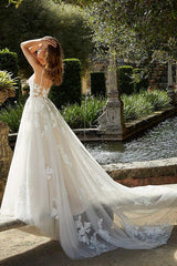 Tulle V Neck Spaghetti Straps Wedding Dress