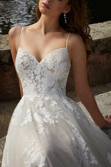 Tulle V Neck Spaghetti Straps Wedding Dress