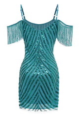 Turquoise Homecoming Dress Tight Sequin Short Cocktail Dresses with Fringes