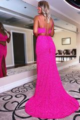 Two Piece Orange Prom Dress Sequined Mermaid Evening Dress with Slit