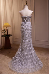 Unique Prom Dress Sweetheart Neck Mermaid Gray Long with BeadedEvening Dress