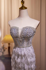 Unique Prom Dress Sweetheart Neck Mermaid Gray Long with BeadedEvening Dress