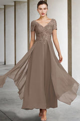 V Neck A Line Ankle Length Mother of the Bride Gown