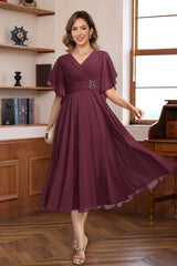 V Neck A Line Dresses with Ruched Pleats and Jewel Appliques for Mothers of the Bride & Groom