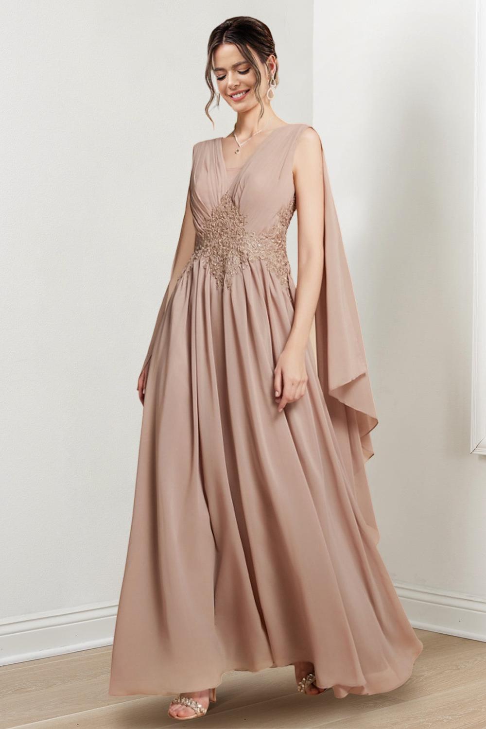 V Neck A Line Long Dresses for the Mother of the Bride