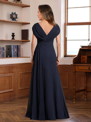 V Neck A Line Long Dresses for Mothers of the Bride & Groom with Ruched Pleats Jewel Appliques & Sequins