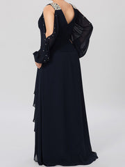 V Neck A Line Gown for the Mother of the Bride Embellished with Rhinestones