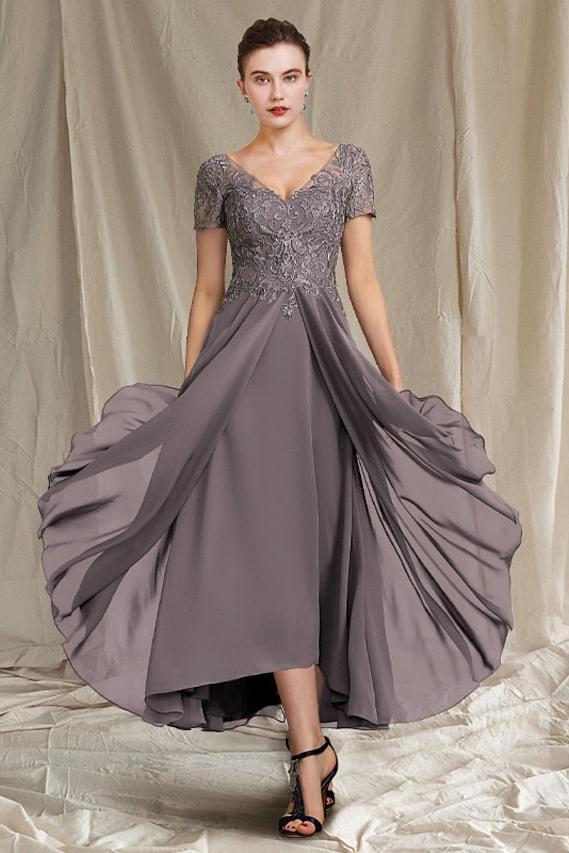 V Neck A Line Tea Length Dresses for the Mother of the Bride