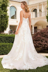 V Neck A Line/Princess Tulle Lace Wedding Dress With Appliques Lace