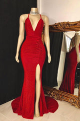 V Neck Cross Back Sleeveless Long Mermaid Prom Dress