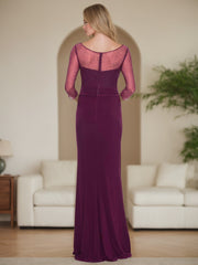 V Neck Long Mother of the Bride Dress with Rhinestones Ruched Details and Ruffles