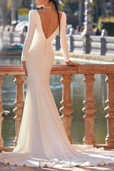 V Neck Long Sleeves Trumpet Mermaid Lace Wedding Dress