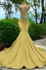 V Neck Mermaid Appliques Lace Sequined Open Back One Shoulder Floor Length Sleeveless Prom Dress