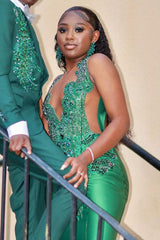 V-Neck Mermaid Prom Dress Sleeveless Beading Formal Dress