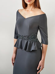 V Neck Mother of the Bride Trumpet Mermaid Dresses Featuring Ruffles and Appliques