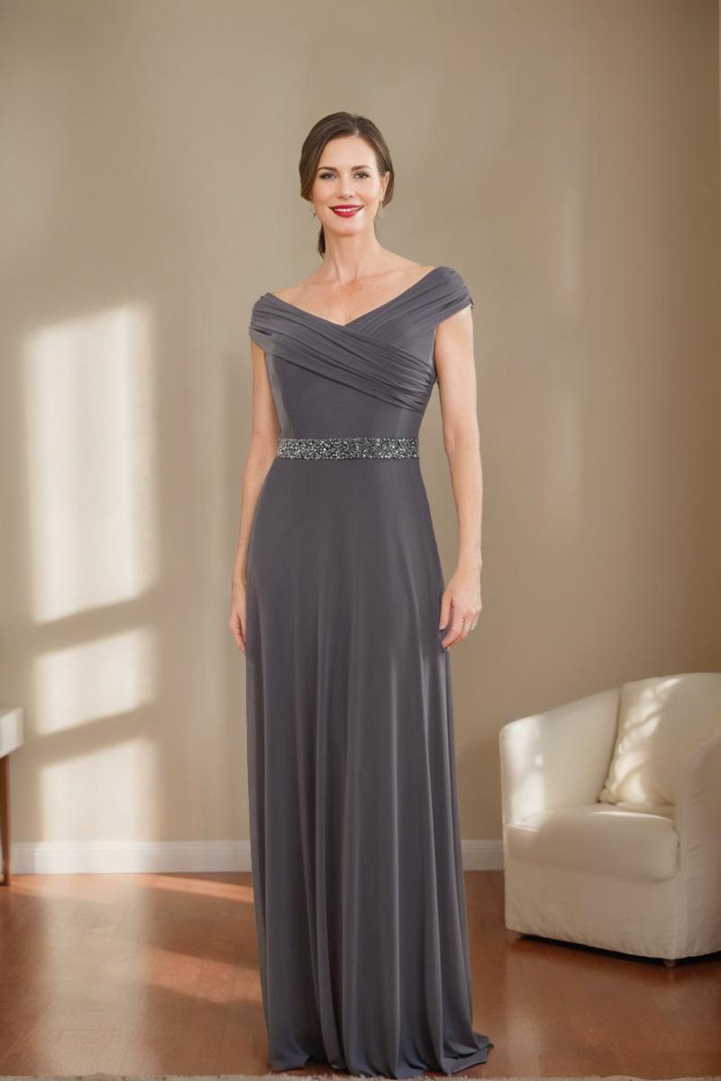 V Neck Ruched Sheath Column Mother of the Bride Dresses with Beading