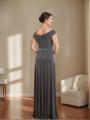 V Neck Ruched Sheath Column Mother of the Bride Dresses with Beading