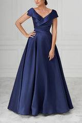 V Neck Satin A Line Mother of the Bride Dresses with Ruched Details