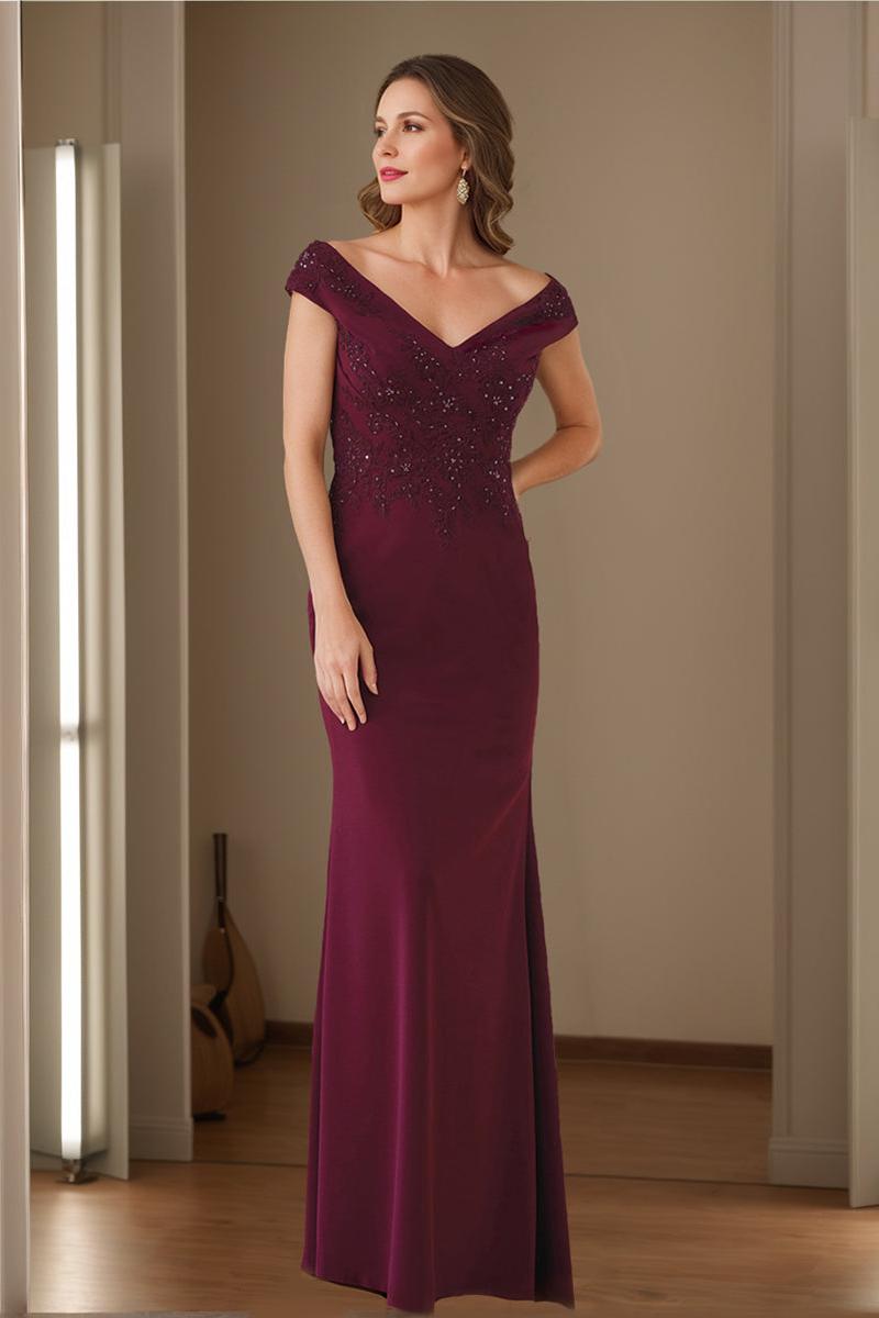 V Neck Sleeveless Sheath Column Mother Of The Bride Dresses Featuring Appliques