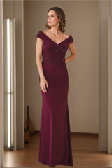 V Neck Sleeveless Sheath Column Mother Of The Bride Dresses Featuring Appliques