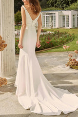 V Neck Sleeveless Wedding Dress with Split Front