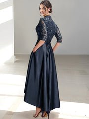 V Neck Tea Length Sheath Column Dresses for the Mother of the Bride