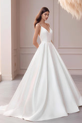 V neck Ball Gown Wedding Dress With Sweep Train