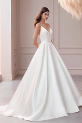 V neck Ball Gown Wedding Dress With Sweep Train
