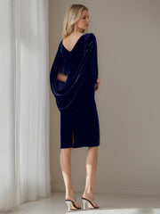 Velvet Mother of the Bride Dresses with Ruffles: A Line Scoop Half Sleeves Knee Length