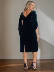Velvet Mother of the Bride Dresses with Ruffles: A Line Scoop Half Sleeves Knee Length