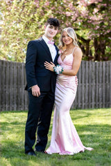 Vintage Column Satin Spaghetti Straps Sleeveless Formal Dress With Appliques