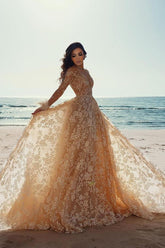 Vintage Long Sleeves Lace Wedding Dress Mermaid Tulle Bridal Gown