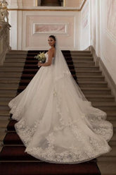 Wedding Dress A Line White Strapless Bridal Gown With Lace