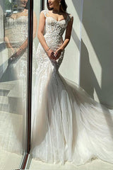 Wedding Dress: Trumpet/Mermaid Sweetheart Sleeveless Lace/Tulle