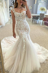 Wedding Dress: Trumpet/Mermaid Sweetheart Sleeveless Lace/Tulle
