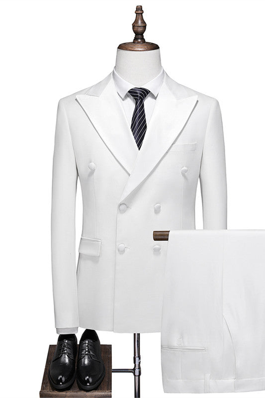 White Double Breasted Close Fitting Wedding Suit
