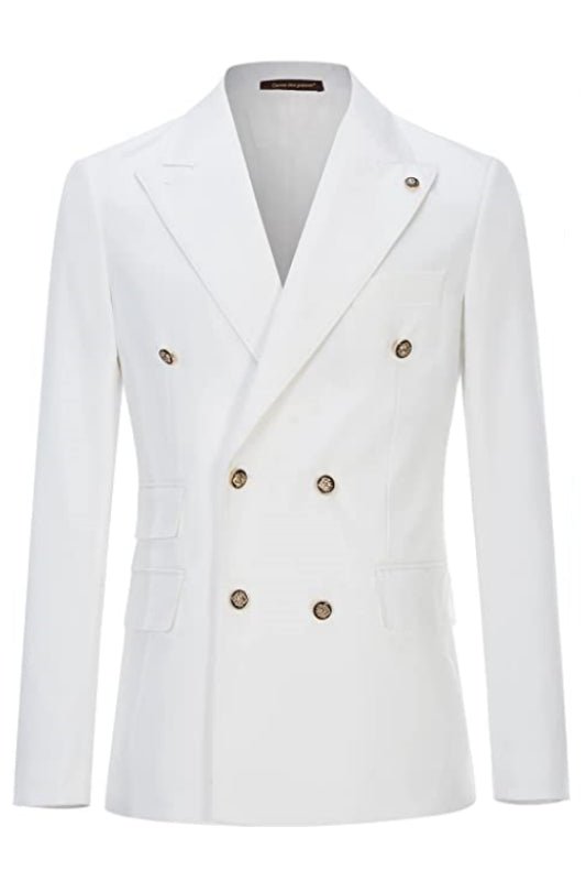 White Double Breasted Peaked Lapel Prom Suit