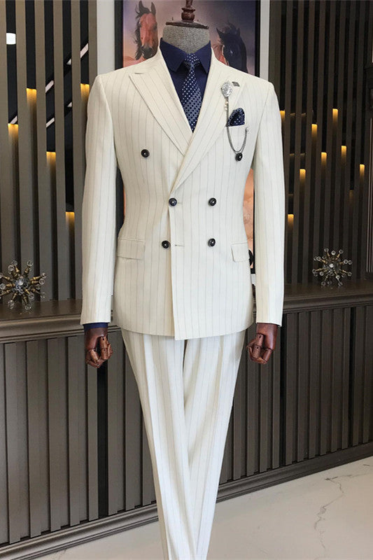 White Double Breasted Peaked Lapel Prom Suit