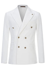 White Double Breasted Peaked Lapel Prom Suit