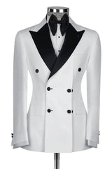 White Double Breasted Prom Suit with Black Peaked Lapel