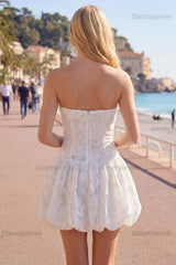 White Floral Strapless A-Line Short Homecoming Dress