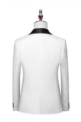 White Jacquard 3 Piece Shawl Lapel Men's Prom Suit Blazer Vest Pants