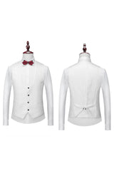 White Jacquard 3 Piece Shawl Lapel Men's Prom Suit Blazer Vest Pants