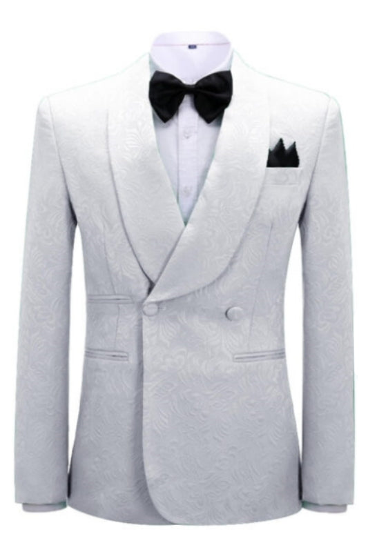 White Jacquard Double Breasted Shawl Lapel Wedding Suit
